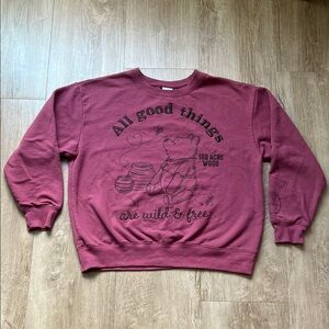 Disney Women’s Maroon Winnie the Pooh Graphic Crewneck Sweatshirt Size XL